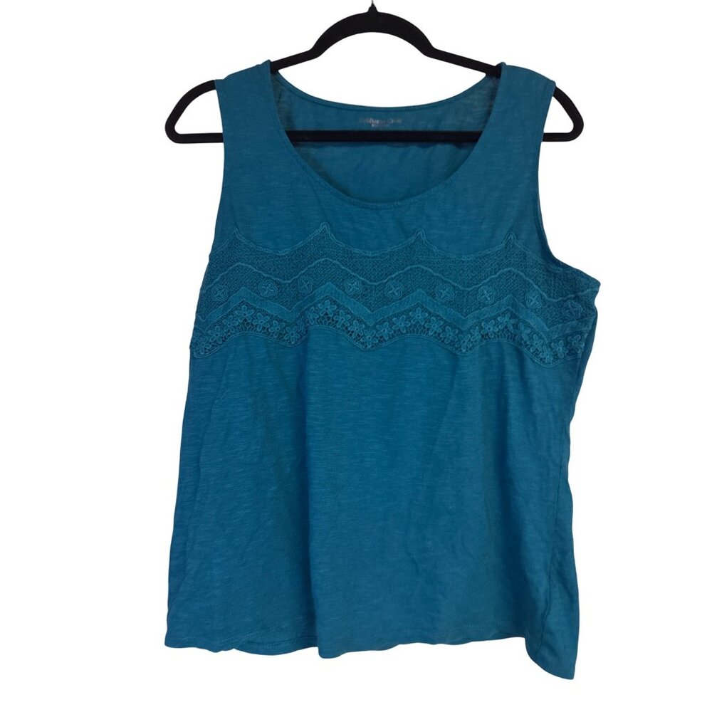 Coldwater Creek Teal Sleeveless Tank Top With Lace Detail L